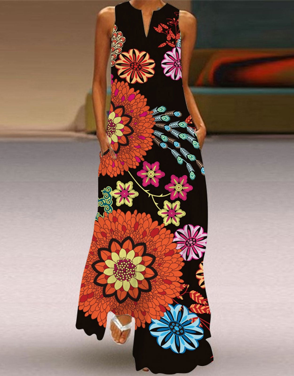 Summer Dresses for Women Butterfly and Floral Printed Maxi Dress