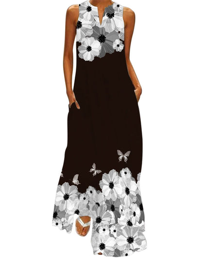 Summer Dresses for Women Butterfly and Floral Printed Maxi Dress