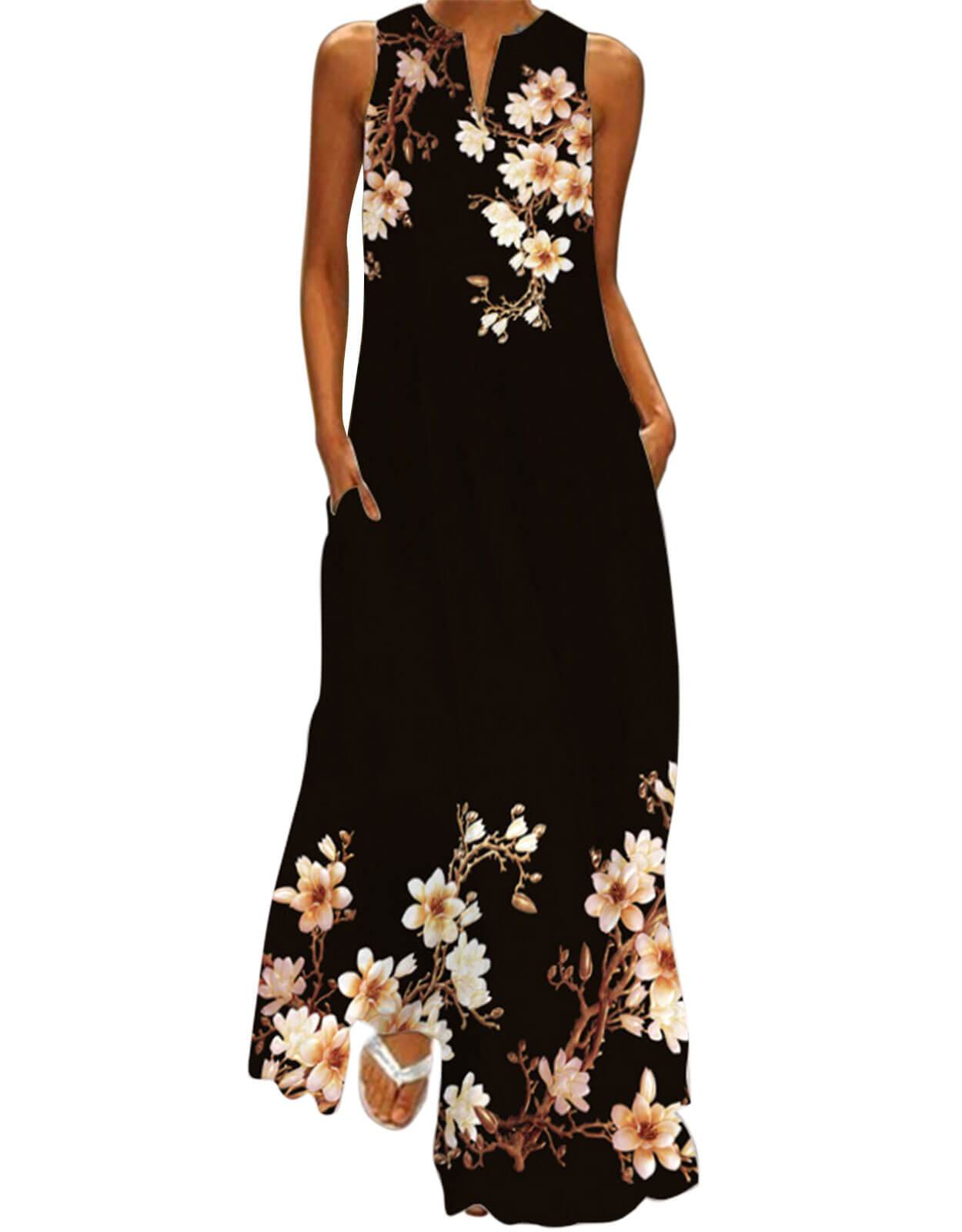 Summer Dresses for Women Butterfly and Floral Printed Maxi Dress