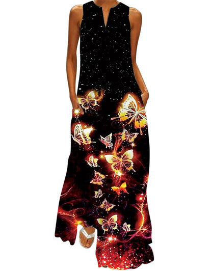 Summer Dresses for Women Butterfly and Floral Printed Maxi Dress