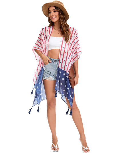 4th of July Stars Patriotic Shawl Lightweight Kimono