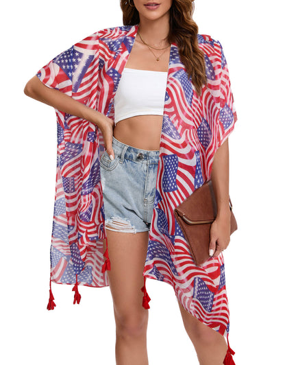 4th of July Stars Patriotic Shawl Lightweight Kimono