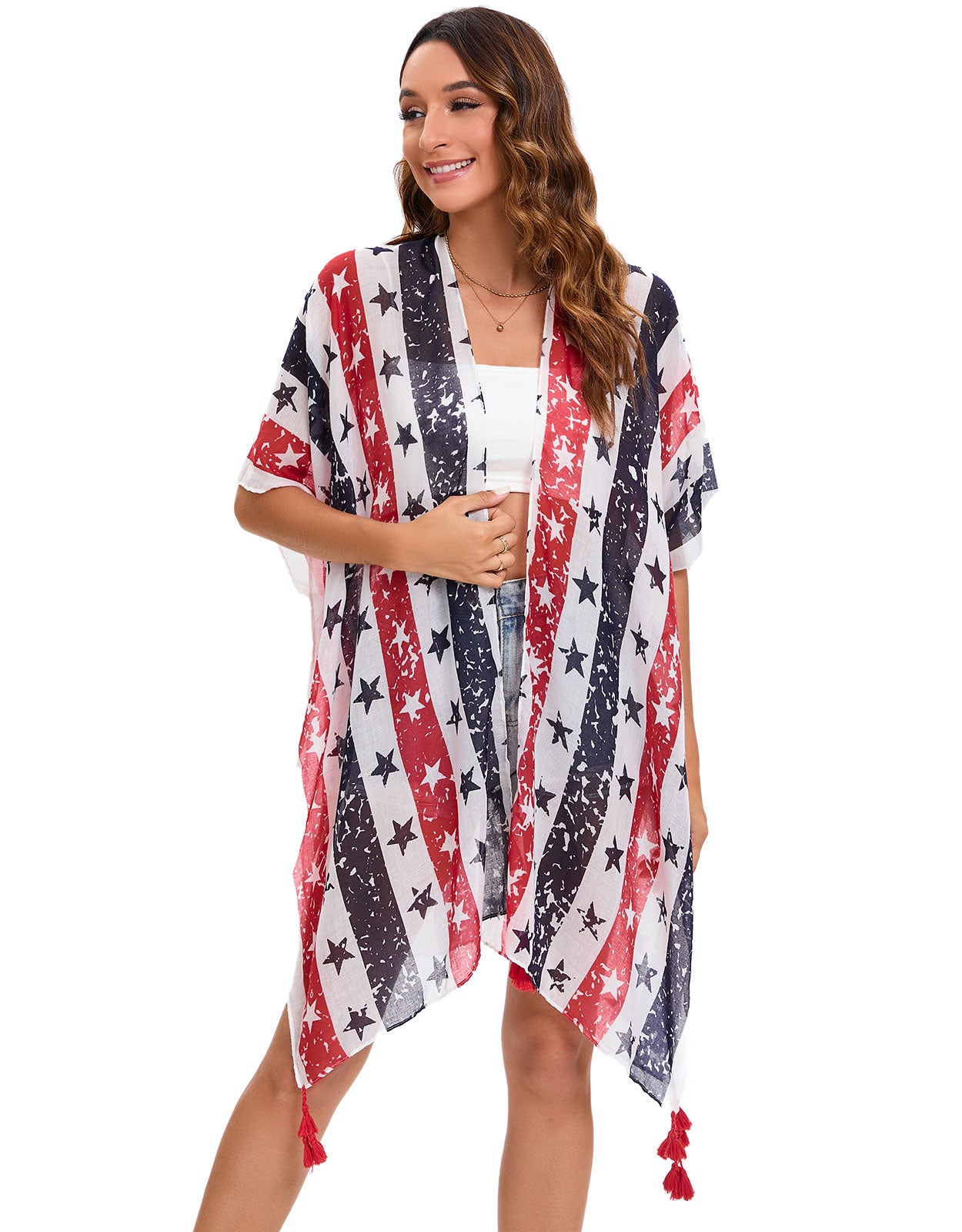 4th of July Stars Patriotic Shawl Lightweight Kimono