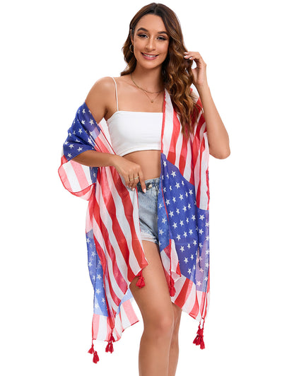 4th of July Stars Patriotic Shawl Lightweight Kimono