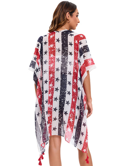 4th of July Stars Patriotic Shawl Lightweight Kimono