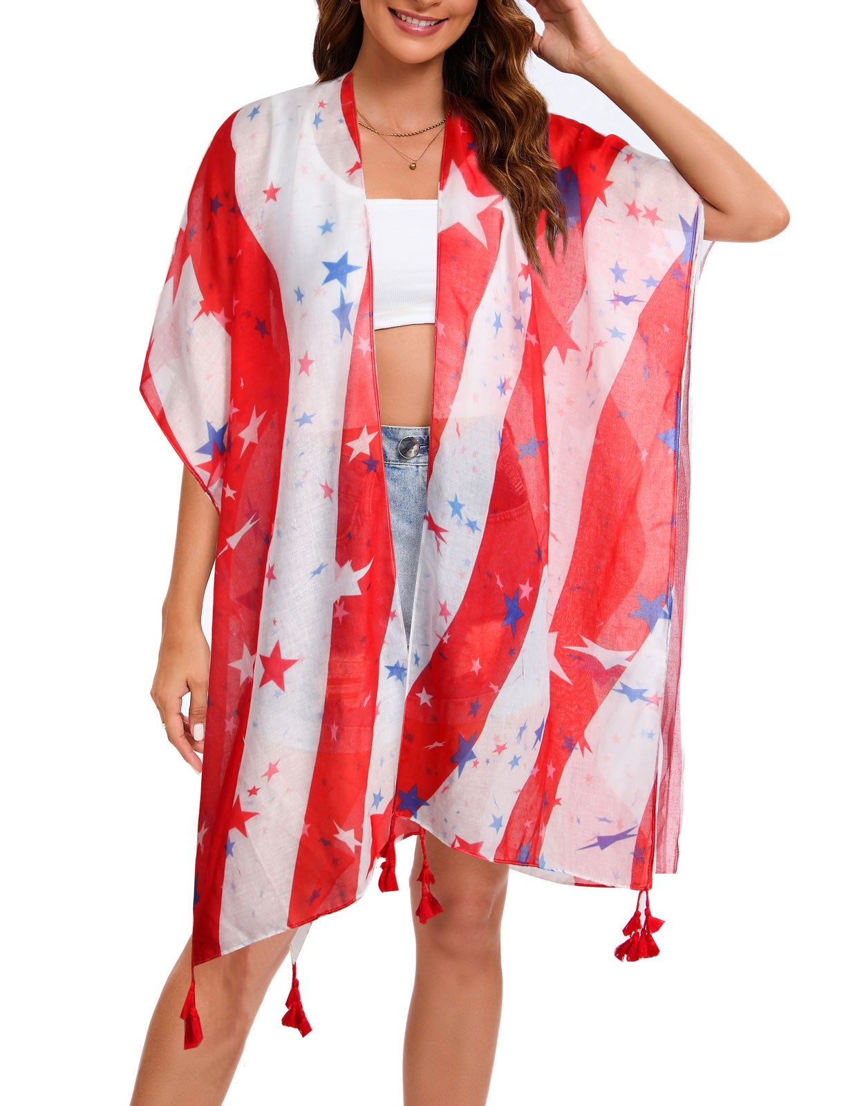 4th of July Stars Patriotic Shawl Lightweight Kimono