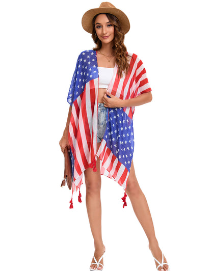 4th of July Stars Patriotic Shawl Lightweight Kimono