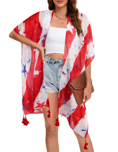 4th of July Stars Patriotic Shawl Lightweight Kimono