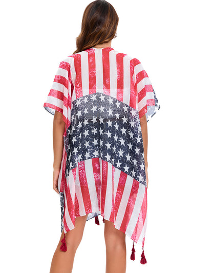 4th of July Stars Patriotic Shawl Lightweight Kimono