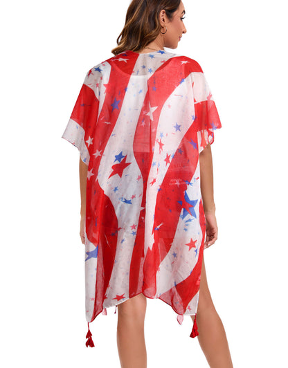 4th of July Stars Patriotic Shawl Lightweight Kimono