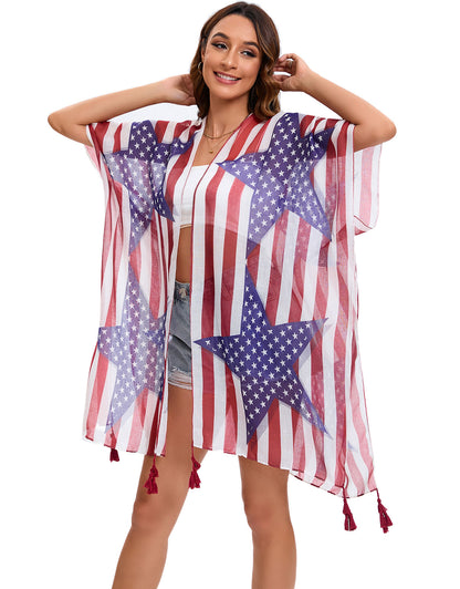 4th of July Stars Patriotic Shawl Lightweight Kimono