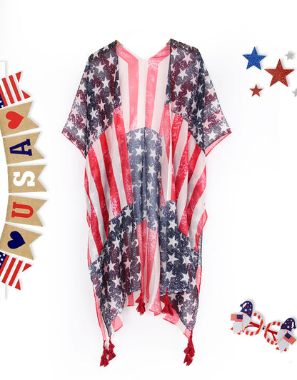 4th of July Stars Patriotic Shawl Lightweight Kimono