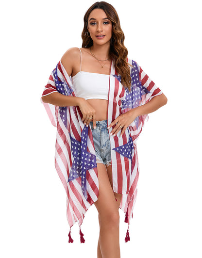 4th of July Stars Patriotic Shawl Lightweight Kimono