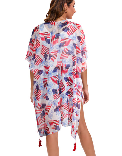 4th of July Stars Patriotic Shawl Lightweight Kimono