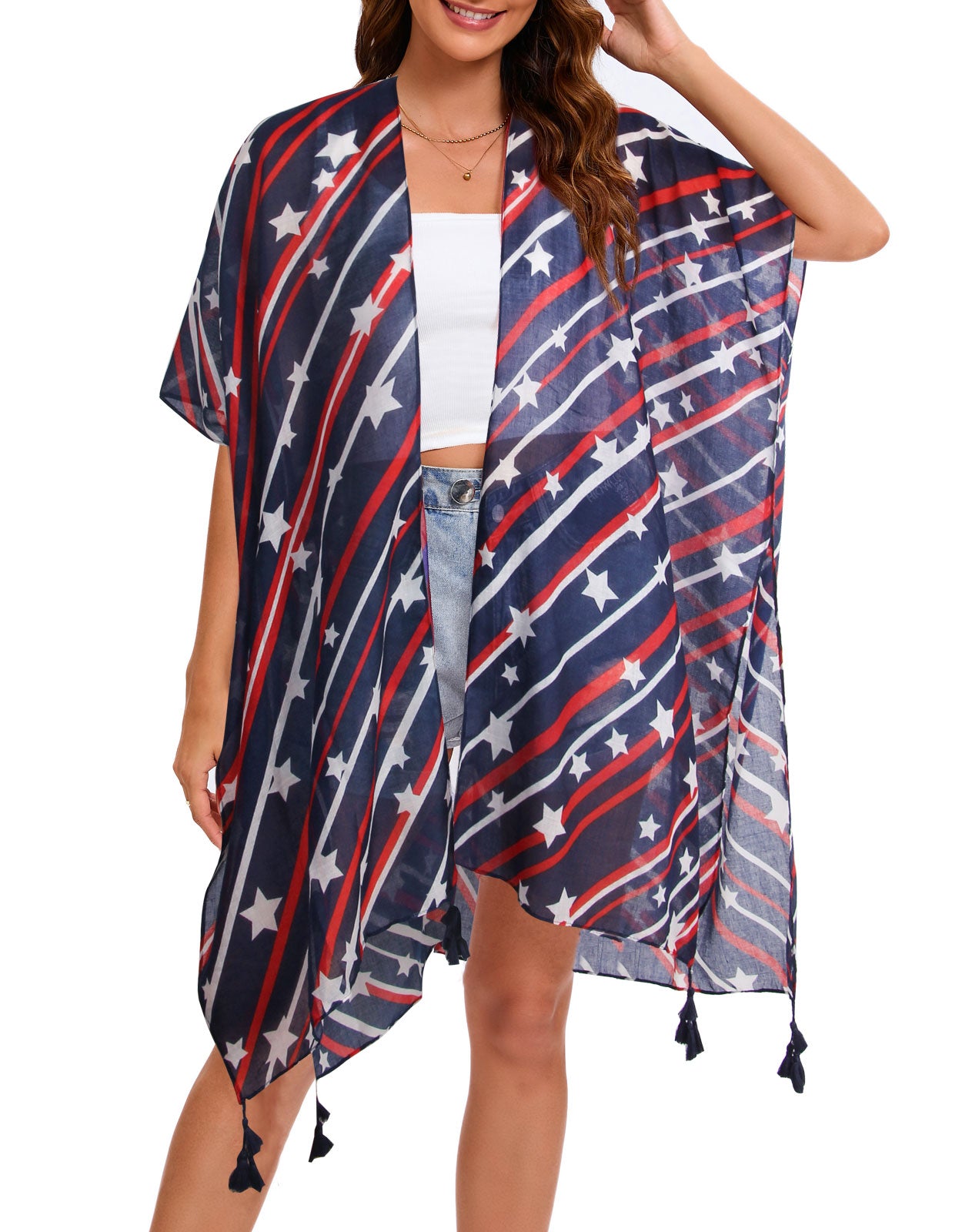 4th of July Stars Patriotic Shawl Lightweight Kimono