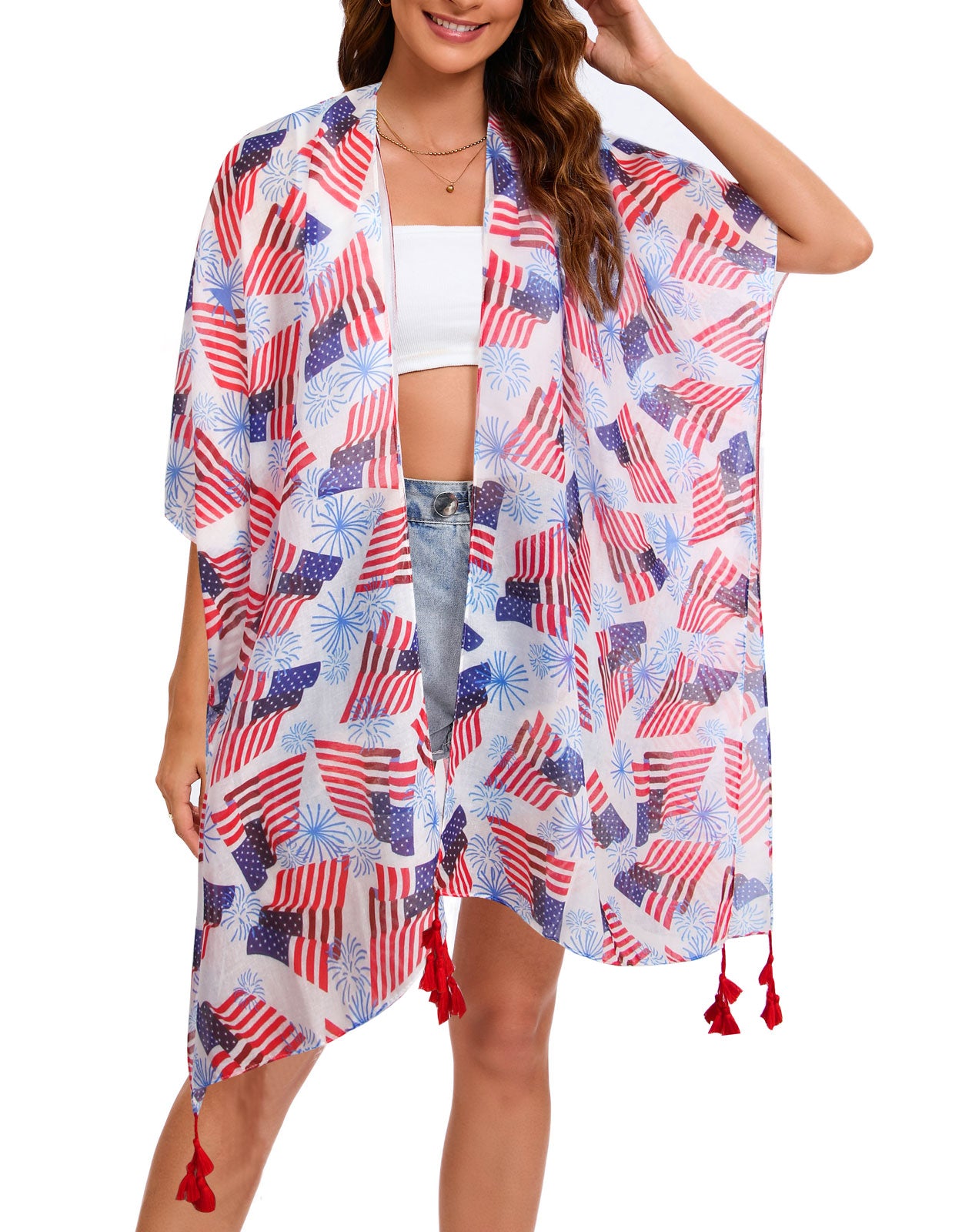 4th of July Stars Patriotic Shawl Lightweight Kimono