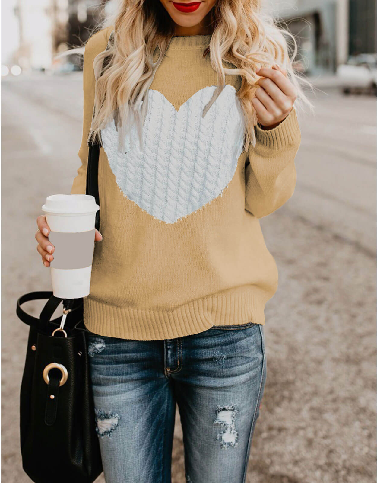 Women Cute Heart Sweater