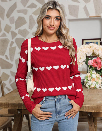 Cute Multi-Hearts Knitted Casual Sweater