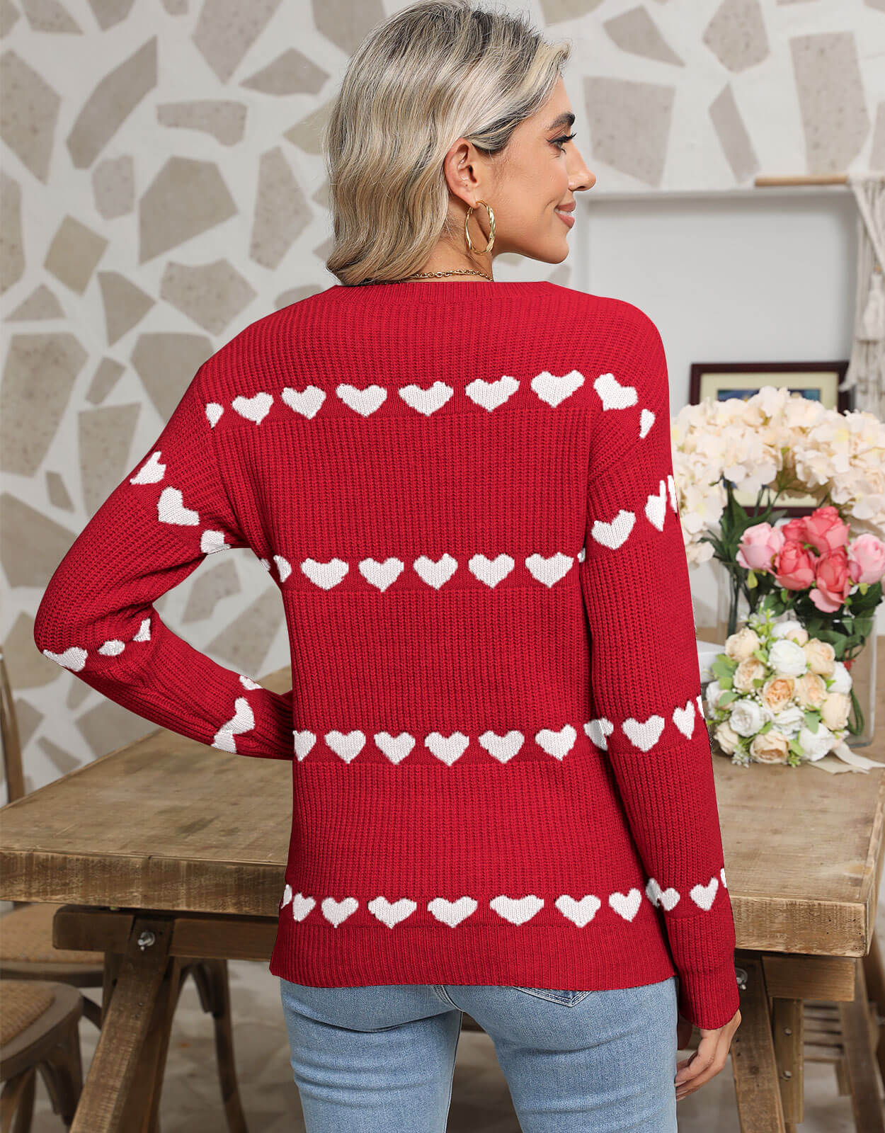 Cute Multi-Hearts Knitted Casual Sweater