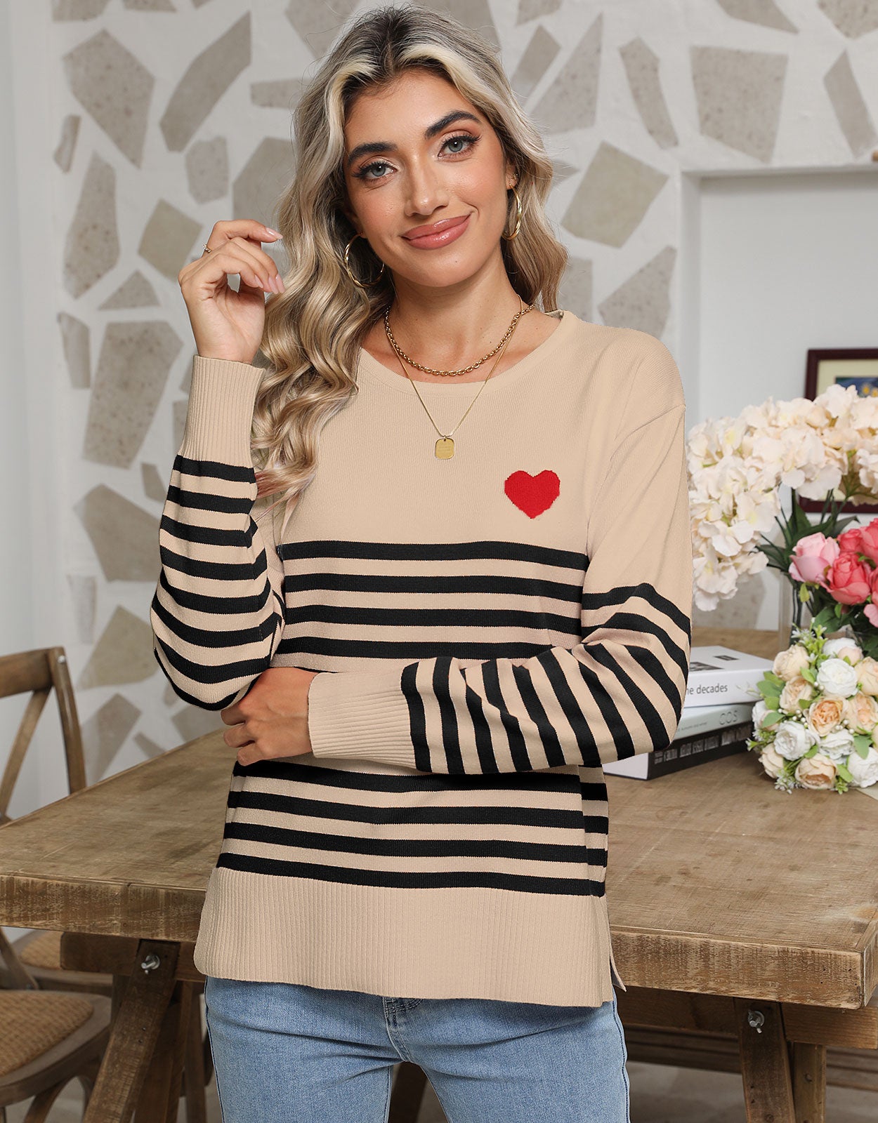 Striped cute heart pullover