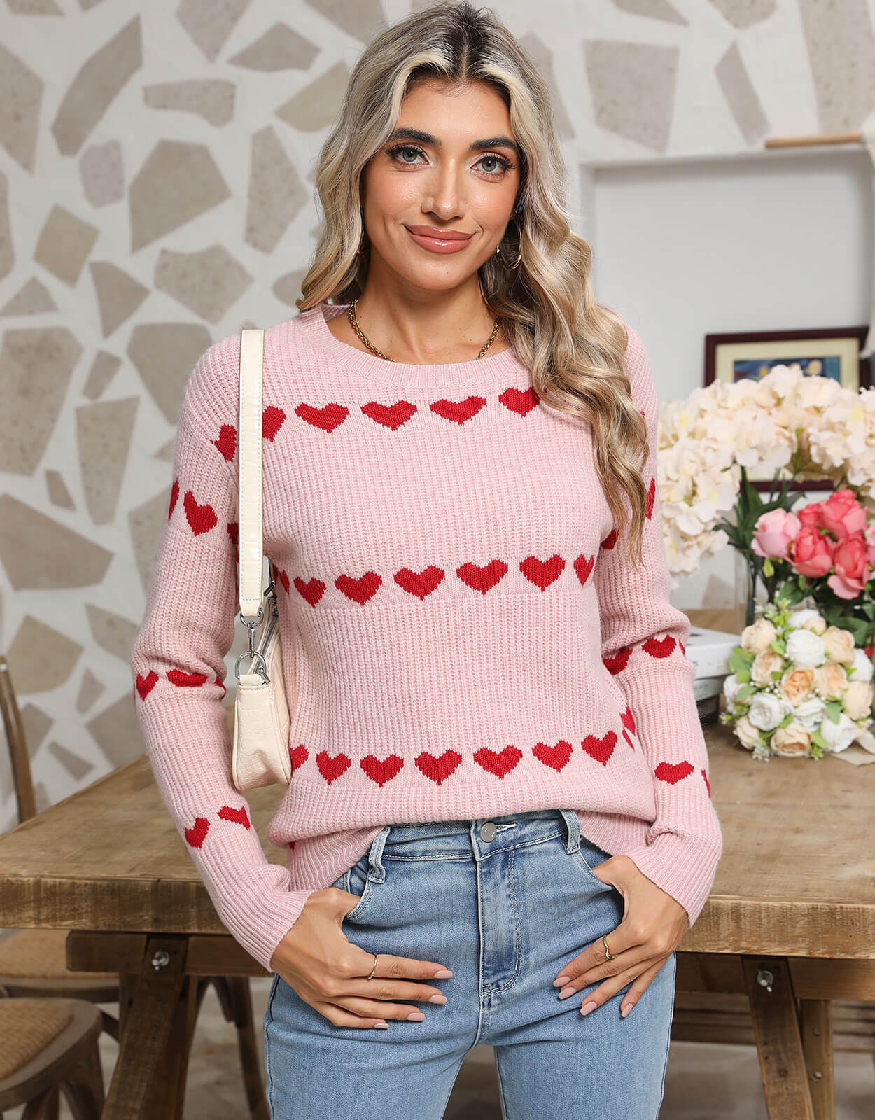 Cute Multi-Hearts Knitted Casual Sweater