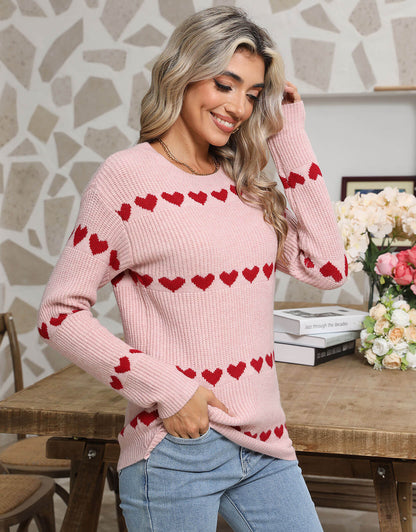 Cute Multi-Hearts Knitted Casual Sweater