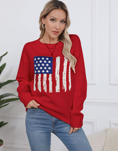 American Flag  Long Sleeve Crew Neck Sweater