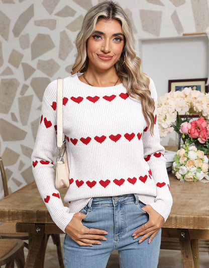 Cute Multi-Hearts Knitted Casual Sweater