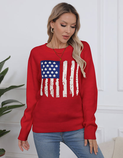 American Flag  Long Sleeve Crew Neck Sweater