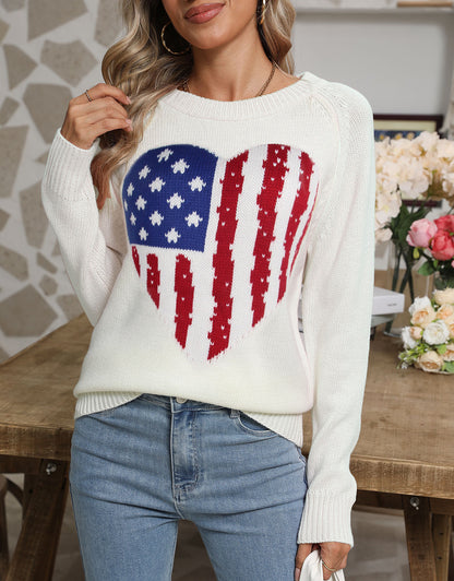 USA Heart Knitted Pullover Sweaters