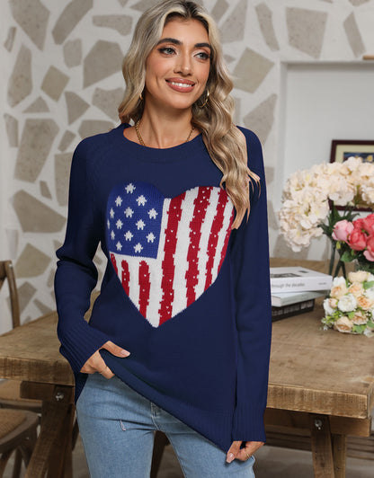 USA Heart Knitted Pullover Sweaters