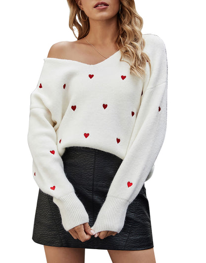 Embroidered Heart Sweater To Forever Lover