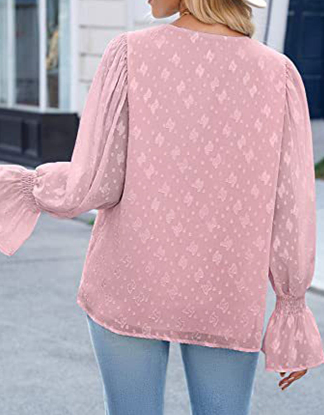 Long Sleeve Chiffon Lace Flare Sleeve Top