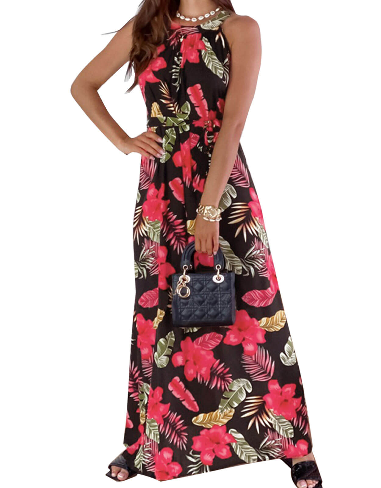 Summer Dresses for Women Halter Sleeveless Print Maxi Dress