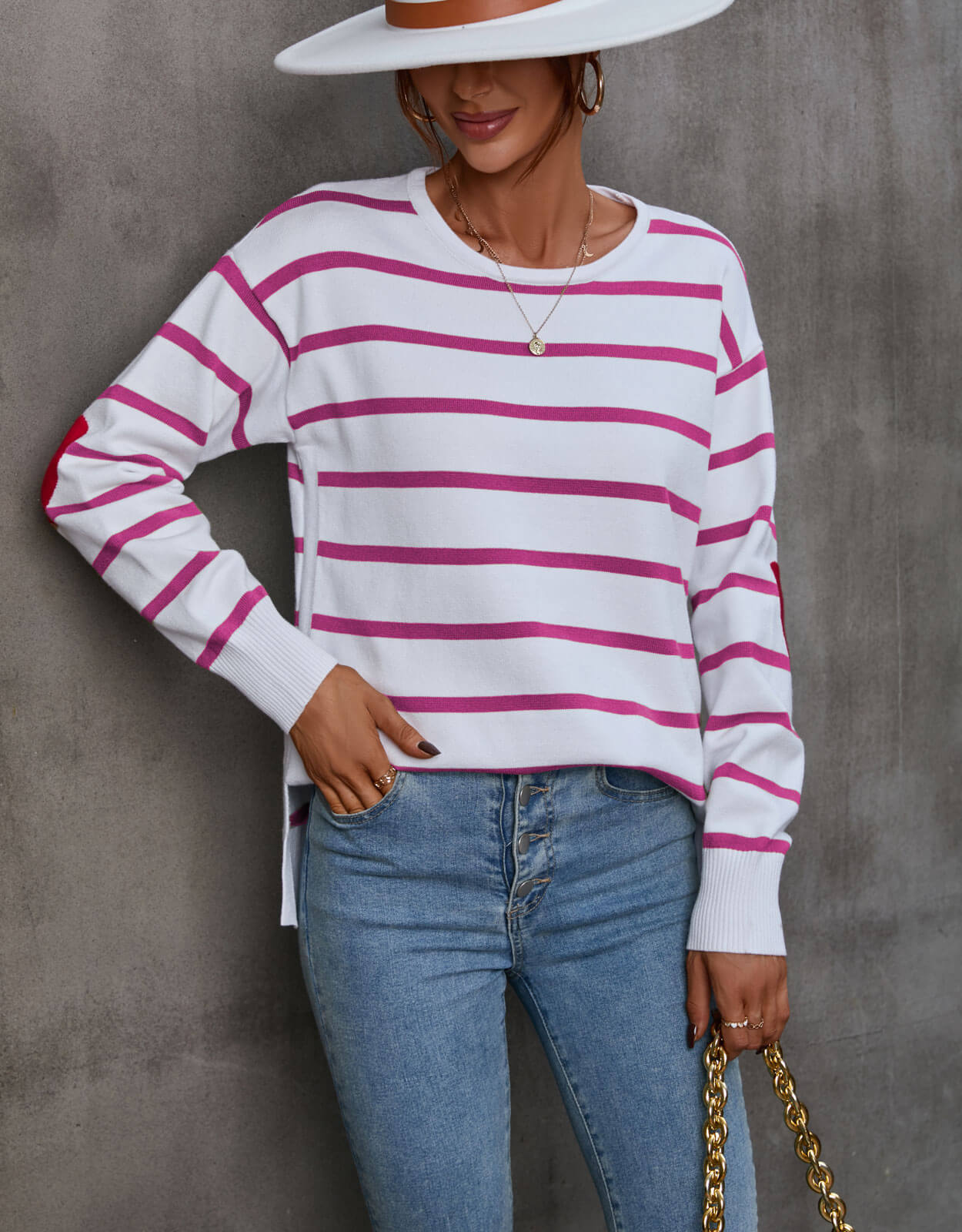 Heart Pattern Striped Style Sweater