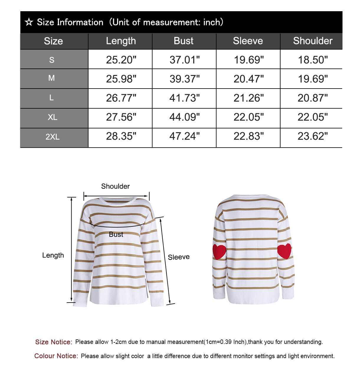 Heart Pattern Striped Style Sweater