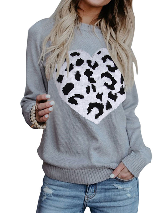 Lepord Print Sweater Womans Cute Pullover