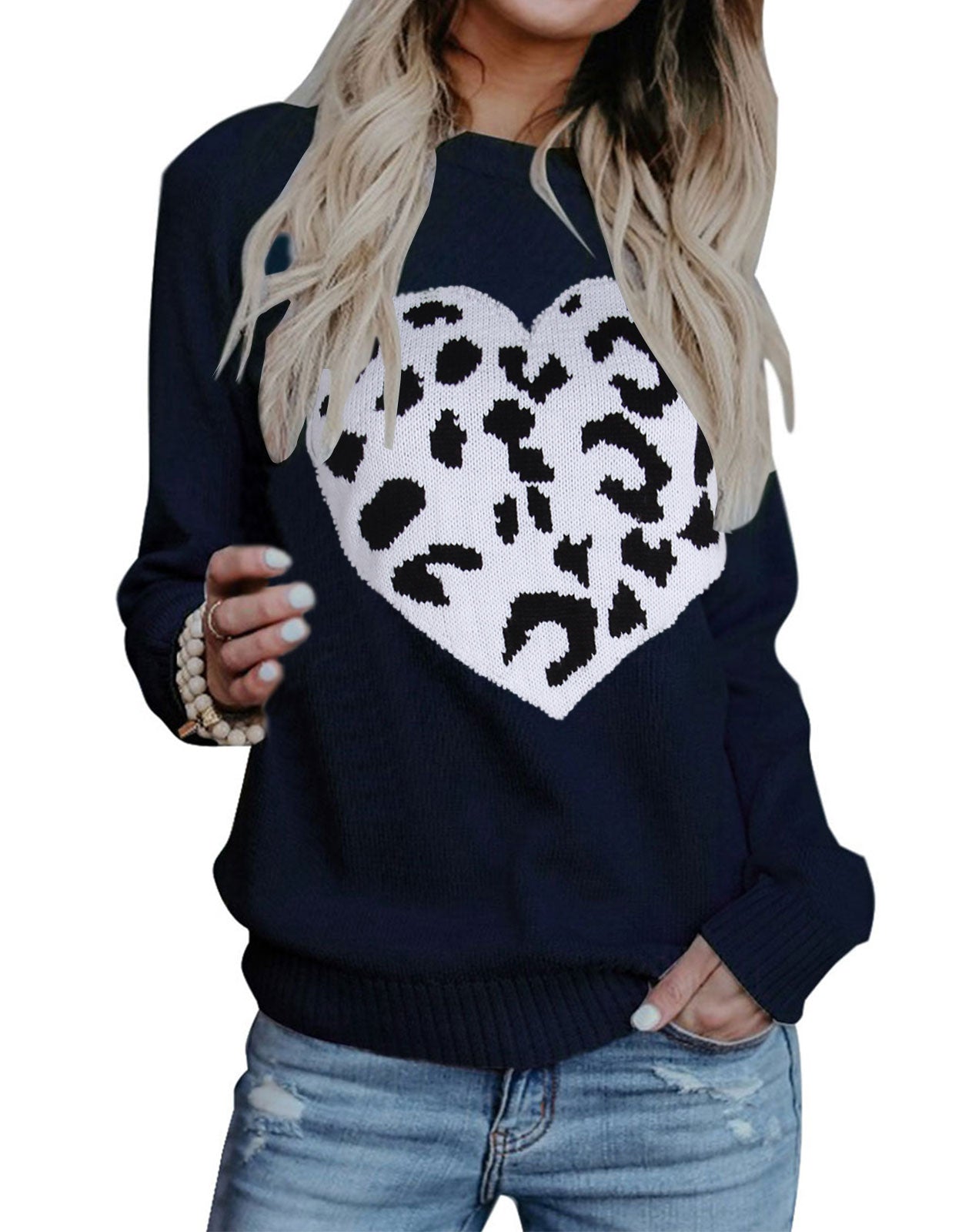 Lepord Print Sweater Womans Cute Pullover