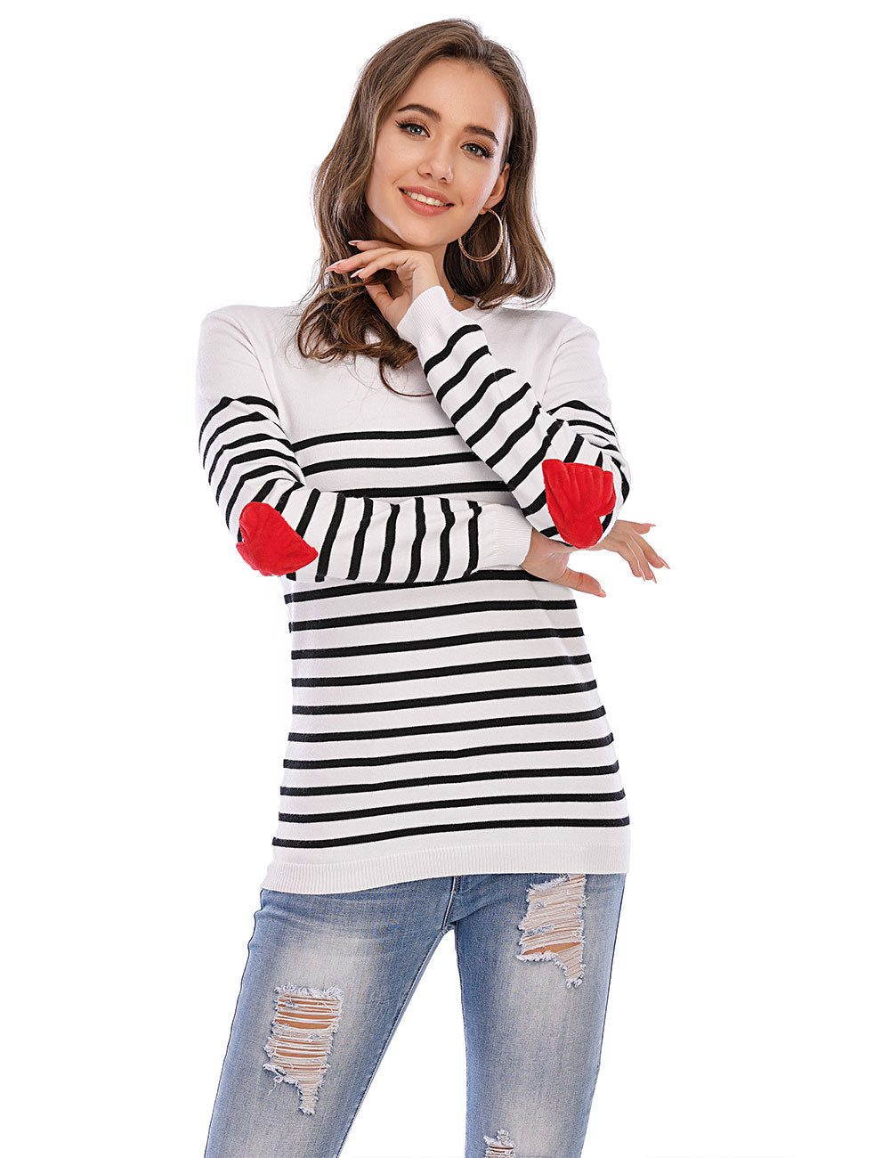 heart elbow patch sweater