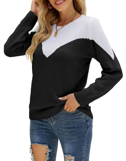 Color Block Crew Neck Sweater