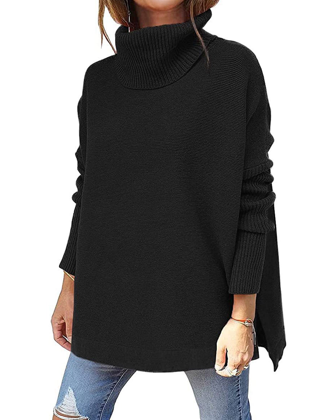 Mid Length Turtleneck Bat Sleeve Sweater