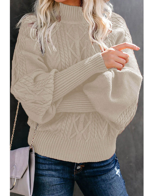 Mid Neck Loose Knit Solid Color Sweater