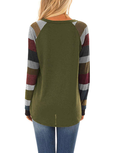 Women Striped Round Neck Long Sleeve Top