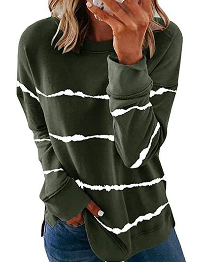 Striped Versatile Crewneck Loose Long Sleeve T-Shirt